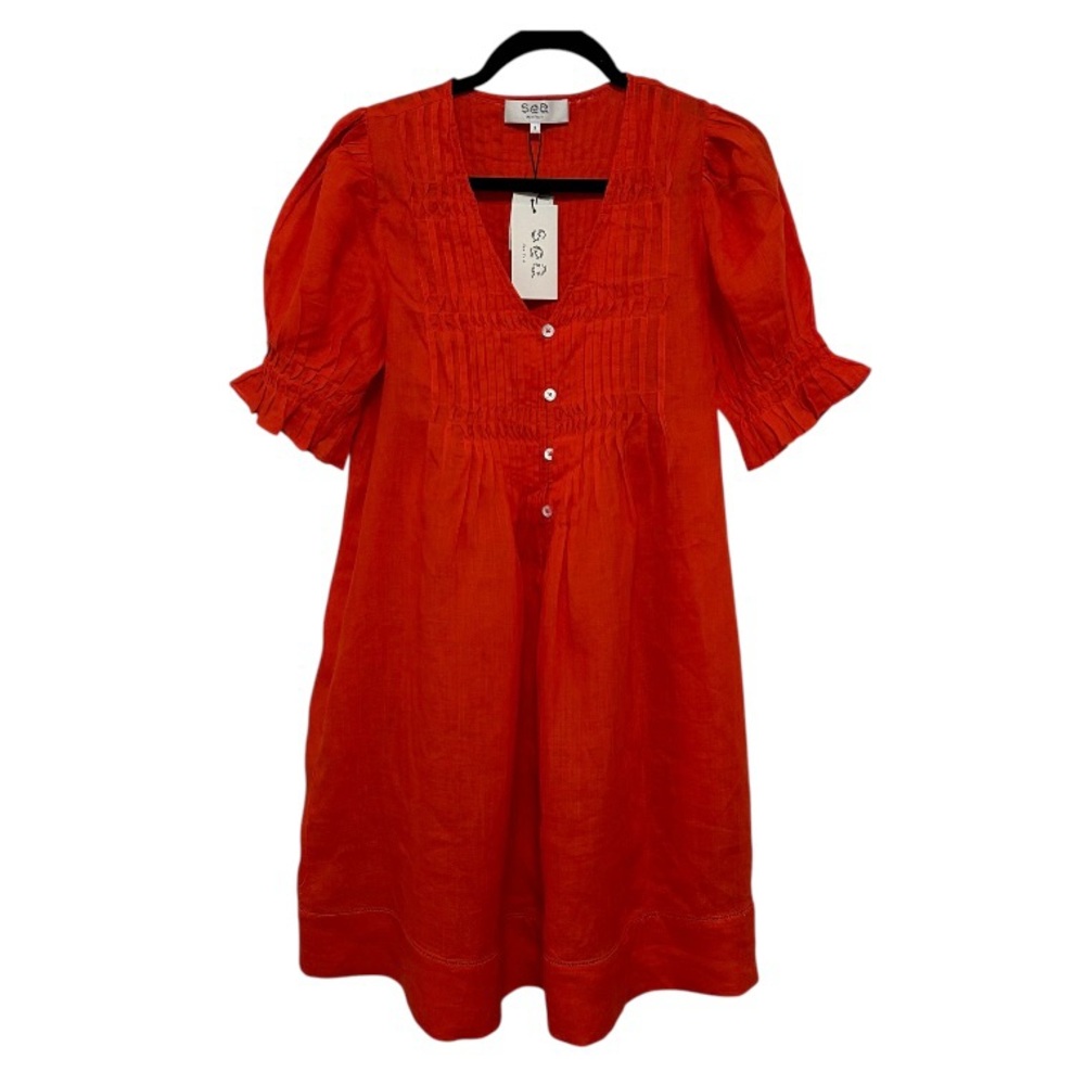 SEA New York Zora Tunic Orange Puff Sleeve Dress